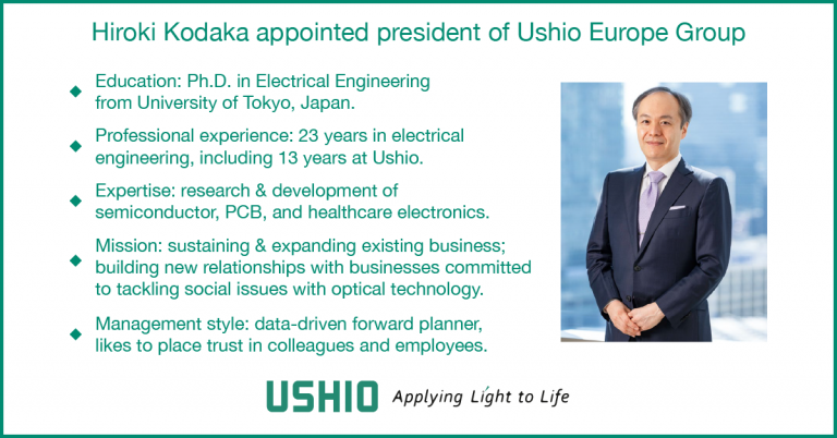 Mr. Hiroki Kodaka was appointed president of Ushio Europe Group on April 1, 2022